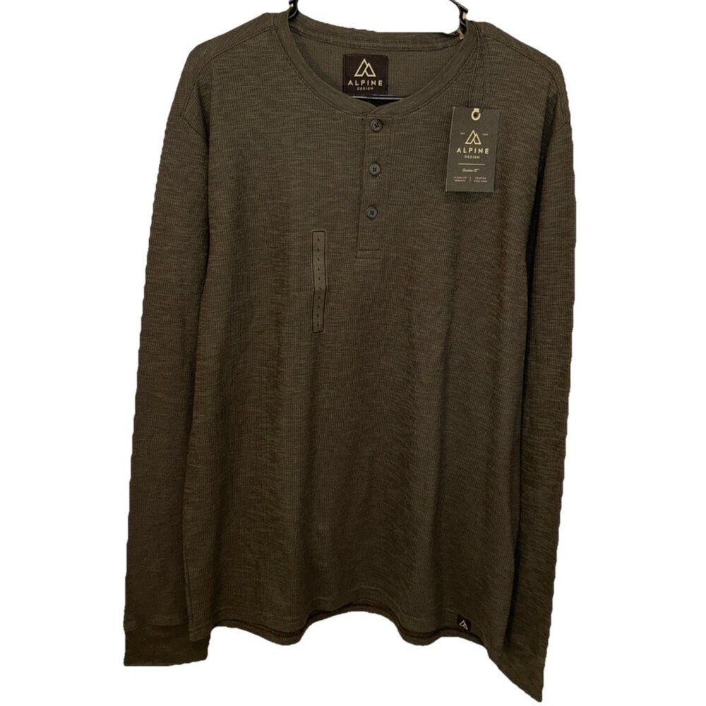 Alpine Design Green Heather Pullover 1/4 Button Henley Shirt Men’s Size Large